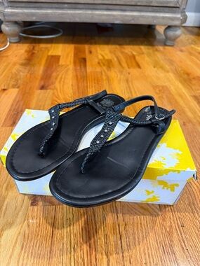 Women’s Black Embellished T-Strap Sandals